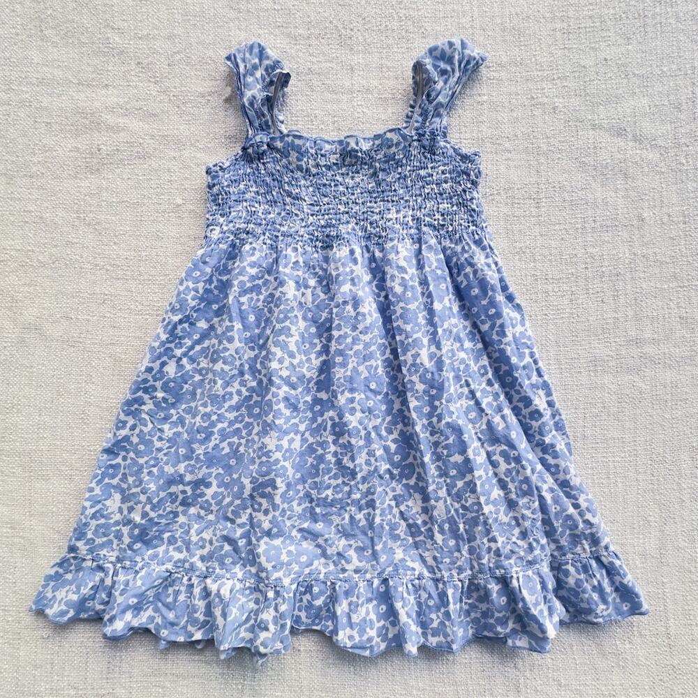 Mini Boden Blue Floral Smocked Cotton Dress PLAY 4/5